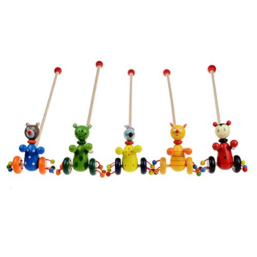Vktech Cartoon Baby Coagent Toddler Child Putting Animals Wooden Puzzle Trolley Toys