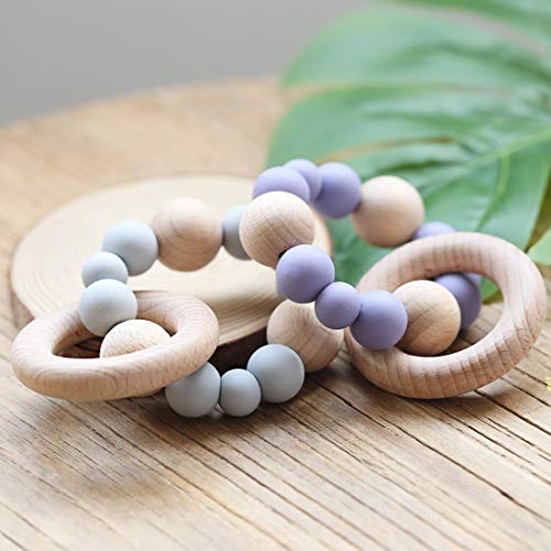 Baby Teether Bracelet Silicone Teether Wooden Teether Ring Nursing Safe Organic 2pc Bangle Teether Toys