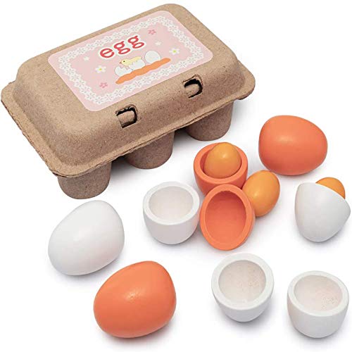 Sportsvoutdoors 6PCS Egg Kitchen Toys Wooden Toy Food Kids Play Food Cooking DIY Kitchen Pretend Play Food Set Easter Eggs
