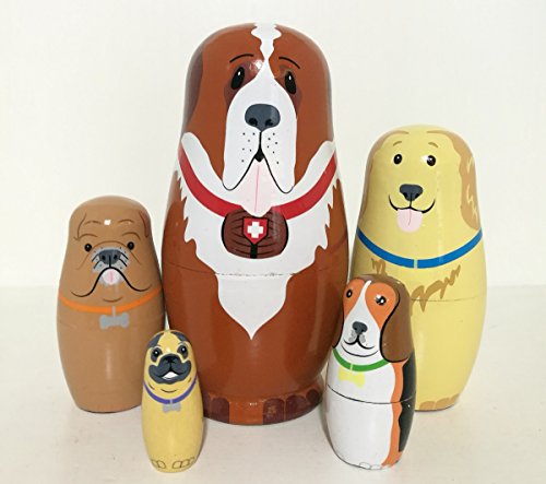 5pcs Cute and Funny Wooden Dog Stacking toysRussian nesting dollsMatryoshka gifts for kidsMulticolor