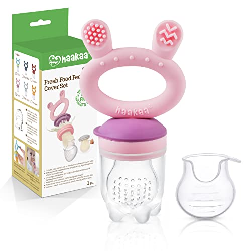 Haakaa Baby Fruit Food Feeder Pacifier  Milk Frozen Set  Silicone Feeder and Teether for Infant Safely Self Feeding BPA Free Teething Relief Toy (Pink)