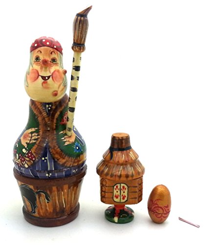 BABA YAGA Witch Russian Nesting 4 piece DOLL Set Hand Carved Hand Painted  Stacking Wooden Matryoshka Babushka doll