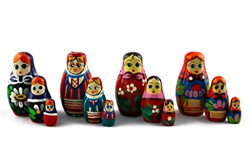 Lot of 4 Matryoshka Russian Nesting Doll Nested Wooden Babushka Dolls Beautiful Set 3 Pieces Pcs Hand Painted