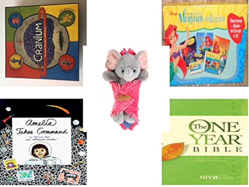 Girls Gift Bundle - Ages 6-12 5 Piece - 2002 Cranium Game - Little Mermaid 3 Story Books On Cassette and CD Toy - Elephant Blanket Babies Plush Stuffed Animal Toy 11 - The All-New Amelia Hardco