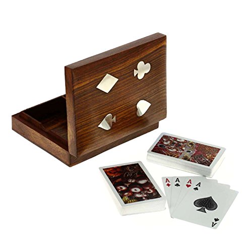 Handmade Wooden Card Holder for Playing Cards - 2 Decks of Premium Quality Playing Cards - 63 x 47 x 15