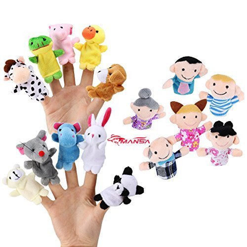 16 Pack Finger Puppet Set - MANSA 10 Animals  6 People Family Members Educational Toys for Children Story Time Shows Playtime Schools