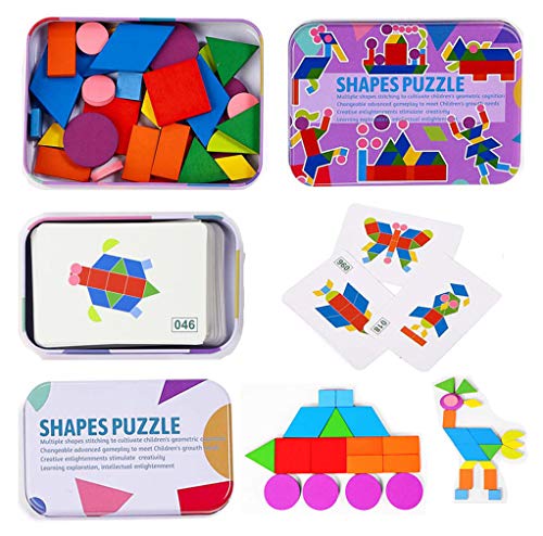 Wooden Pattern Blocks Animals Jigsaw Puzzle Sorting and Stacking Games Montessori Educational Toys for Toddlers Kids Boys Girls Age 3 Years Old （C Pattern）