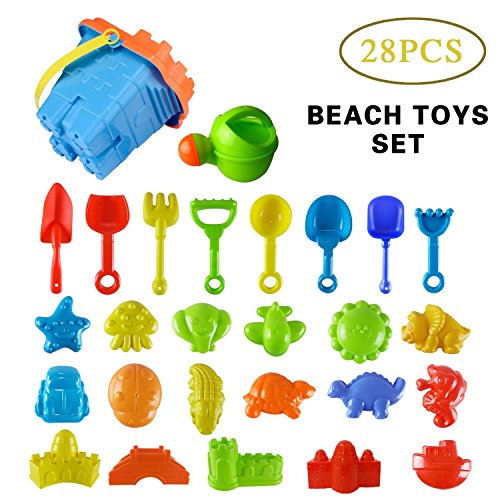 Beach Toy Set for KidsBig 28 Pcs Sand Play Set with Models and MoldsCastle Animal  Tool Colorful