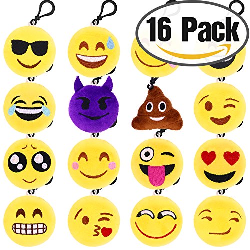 Anwenk Emoji Pillow Party Supplies Mini Plush Toys Pillows Emoticon Cushion Stuffed Plush ToyKeychain Decorations Kids Party Class Birthday Present Supplies Favors2 16 Pack