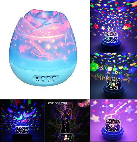 Multicolor Sky Moon Star Projector Light 360 Degree Rotation Number-One LED Romantic Room Projection Lamp Night Lighting Lamp 4 Replaceable Films for Different Theme Best for Baby and Kids Bedroom