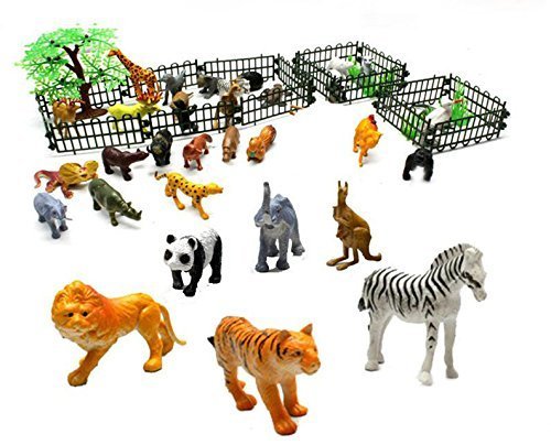 Generic Rain Forest Jungle Animals Figurines Farm Animal Toys safari animal figures -Assorted 32 pcs animals n trees n fence-2 Inch