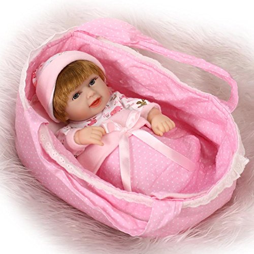 Reborn Baby Full Vinyl Bathing Newborn Doll with Cradle Play House Toys11-Inch